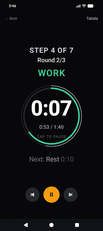 Steps & Repeat timer during an interval workout